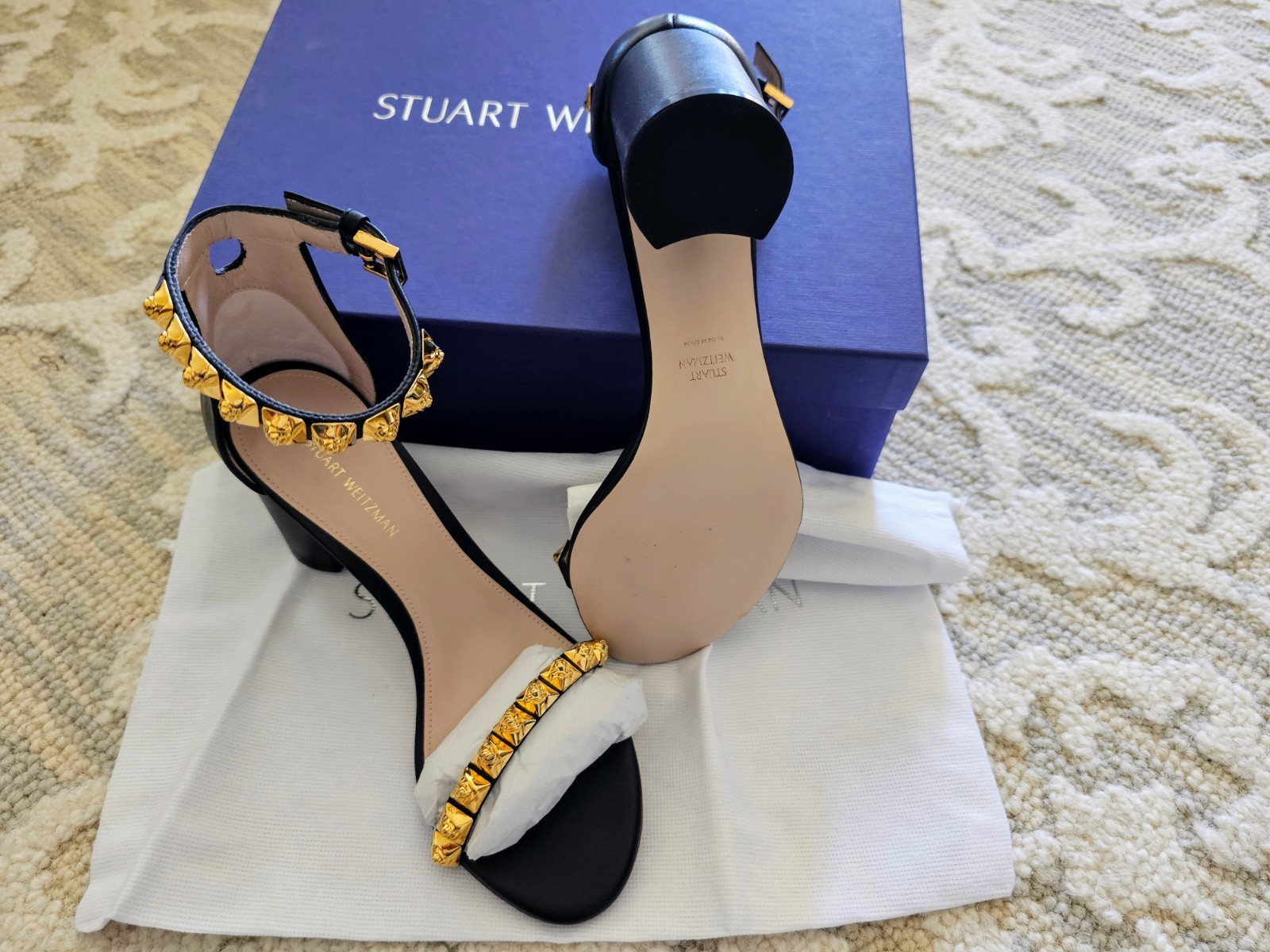 New with Box STUART WEITZMAN 75 Rose Marie Black Arizona Block Heel Sandals 7