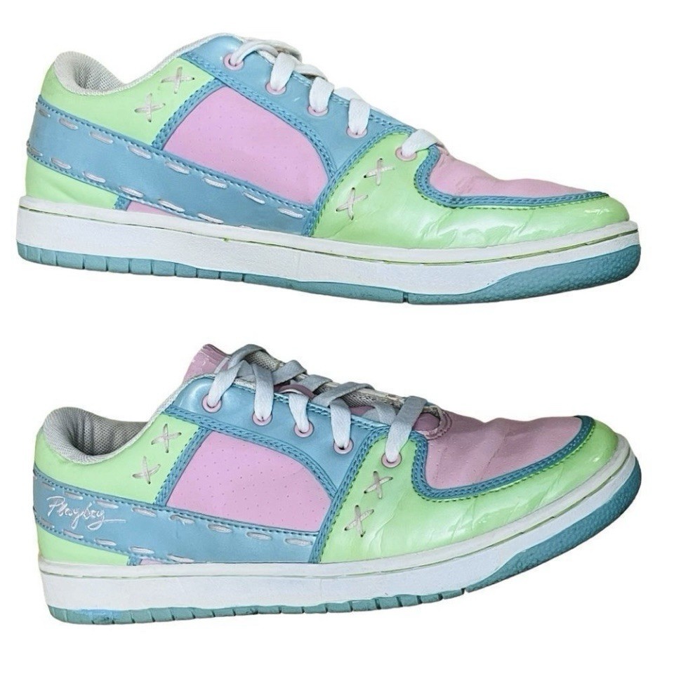 Playboy Rare Vintage 90s Sneakers Green Pink Blue Candy Stitches/Detail Logo 8.5
