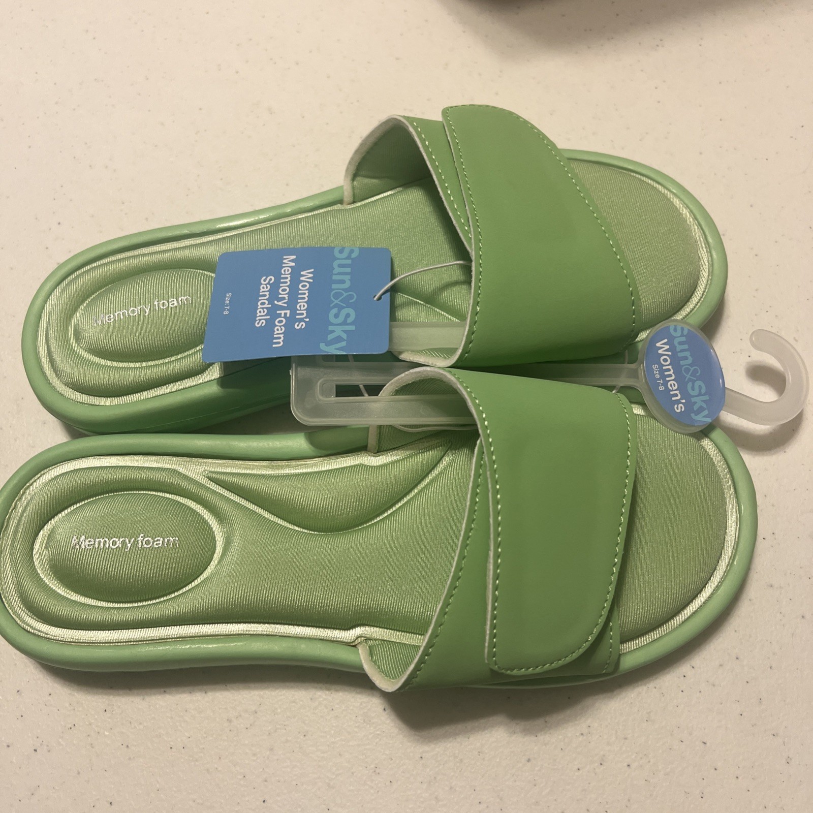 Sun & Sky Women’s Memory Foam Slide Sandals Green Size 7-8 US | Adjustable Strap