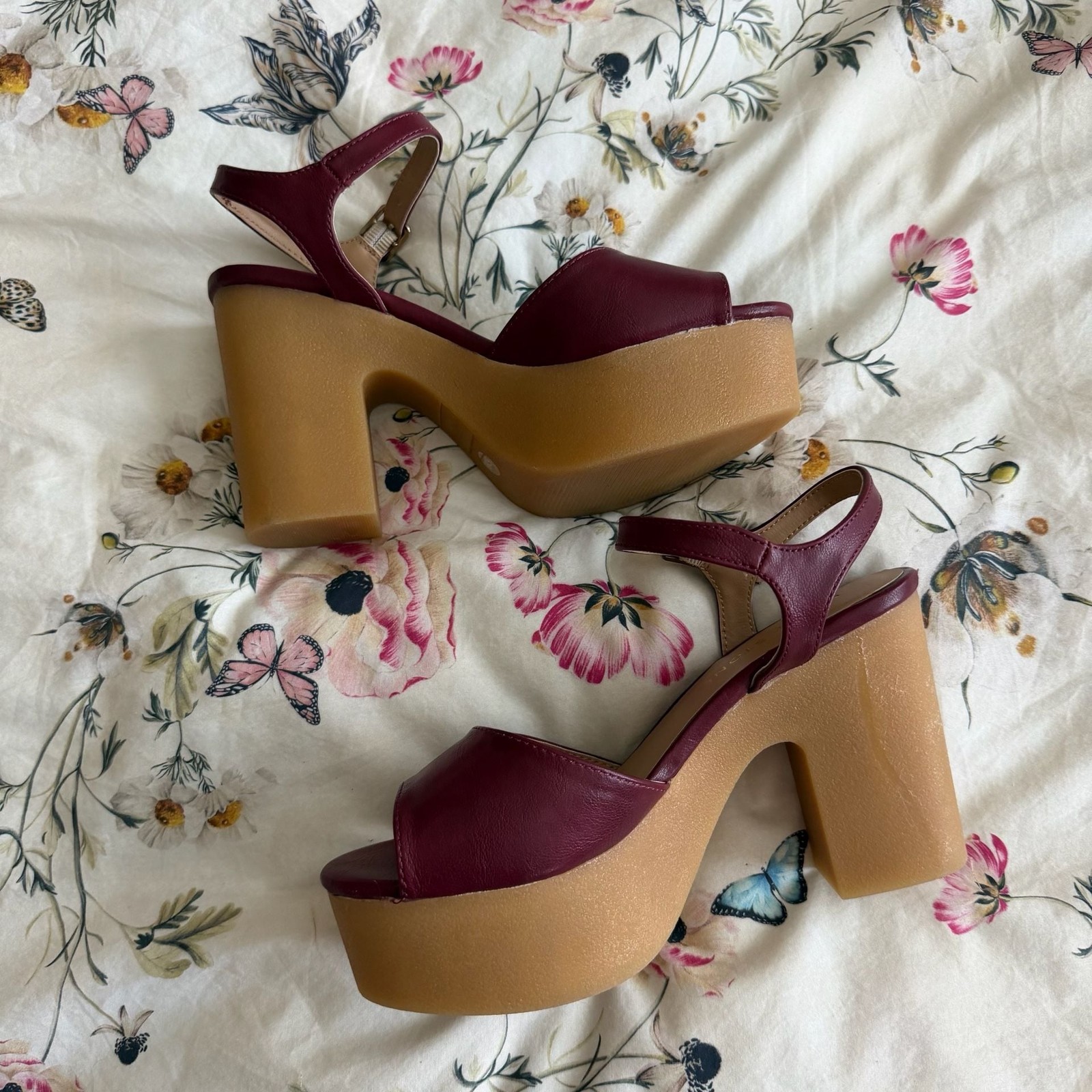 Sun + Stone Gretaa Burgundy Ankle-Strap Platform Dress Sandals