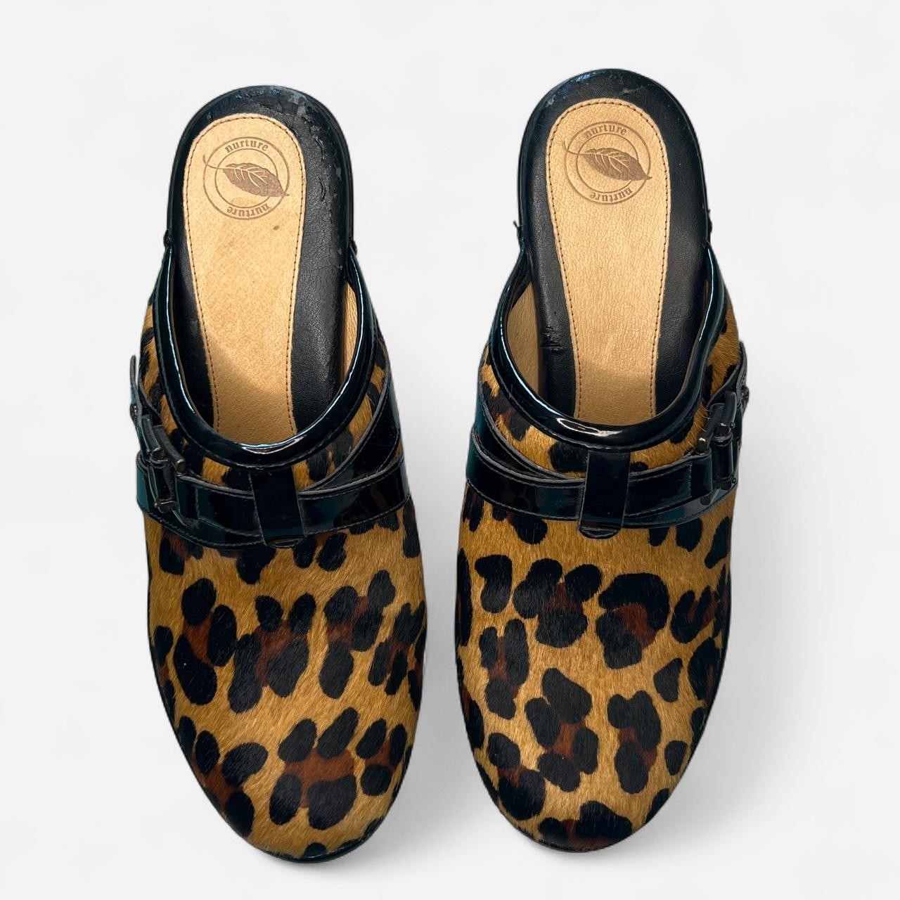 Vintage Nurture Leopard Calf Hair Mule Clogs Size 9.5 Platform Heels Y2K Animal
