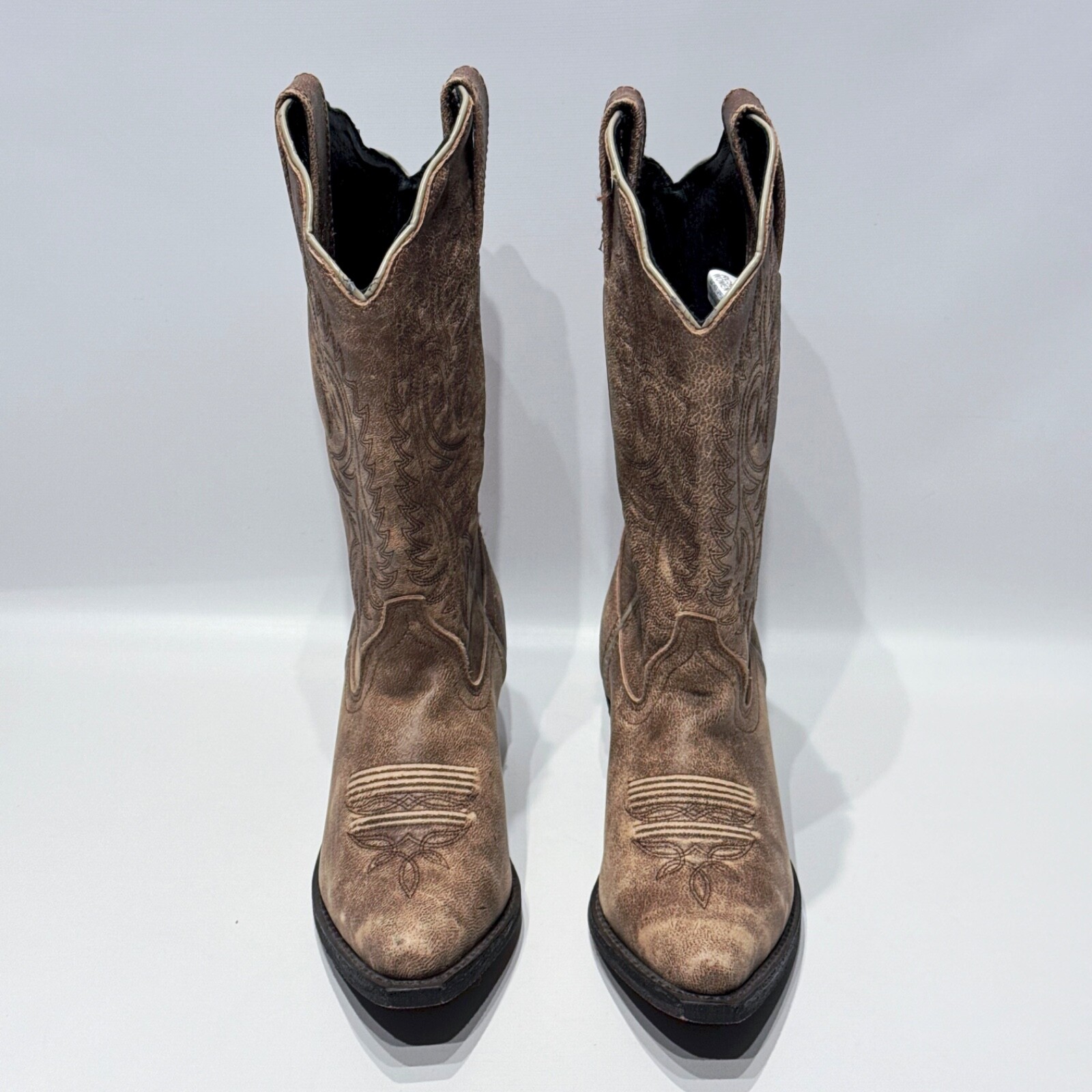 NWOB Rockin’ Country Brown Leather Cowgirl Western Boots Snip Toe Women Size 7M