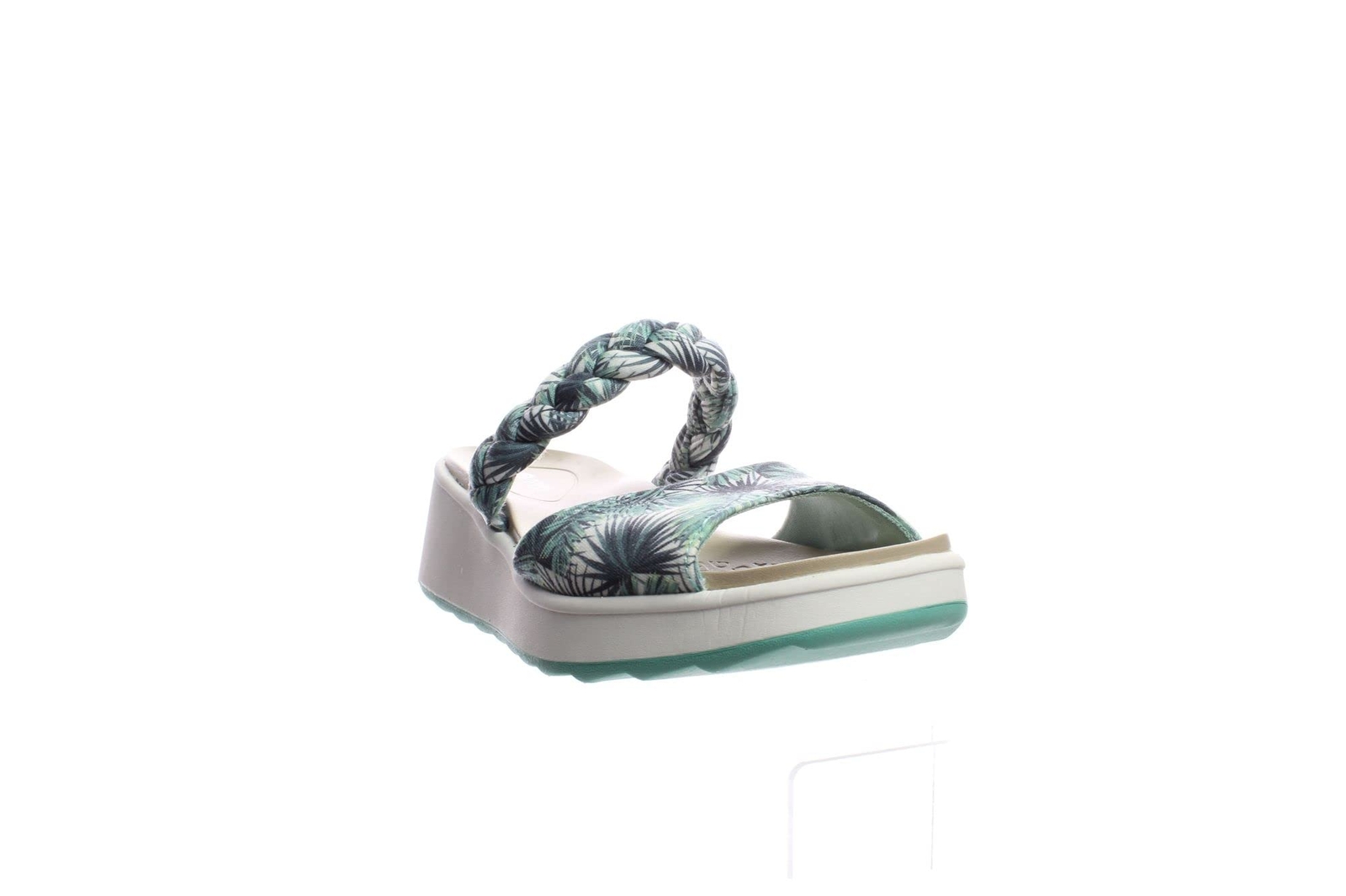 BZees Womens New Wave Slide Sandal Green Leaf Print 6 M