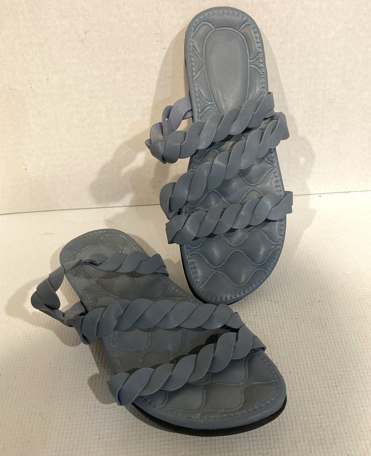 Slate Blue Braided Strappy Slide-on Sandal, Size 9 Cruise Beach Pool