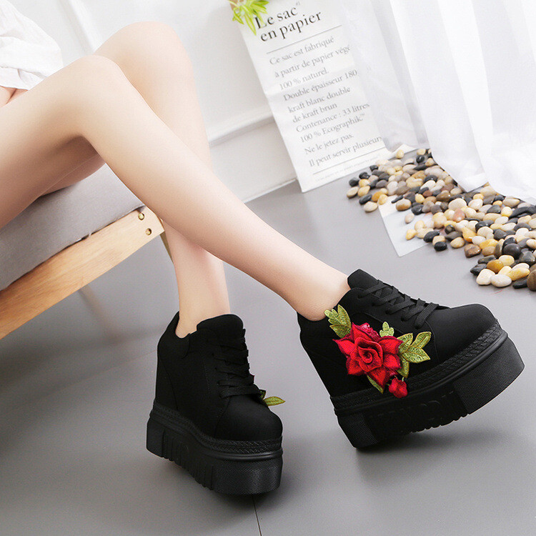 Women Floral Slip On Casual Chunky Creepers Platform Wedge Shoes Ladies Sneakers