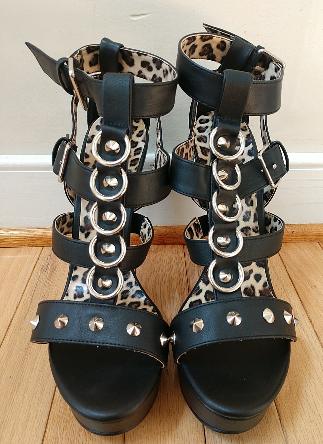 Pleaser FLAMINGO-858 8″ Heel, Platform Strappy Stilettos Rings and Studs Sz 13