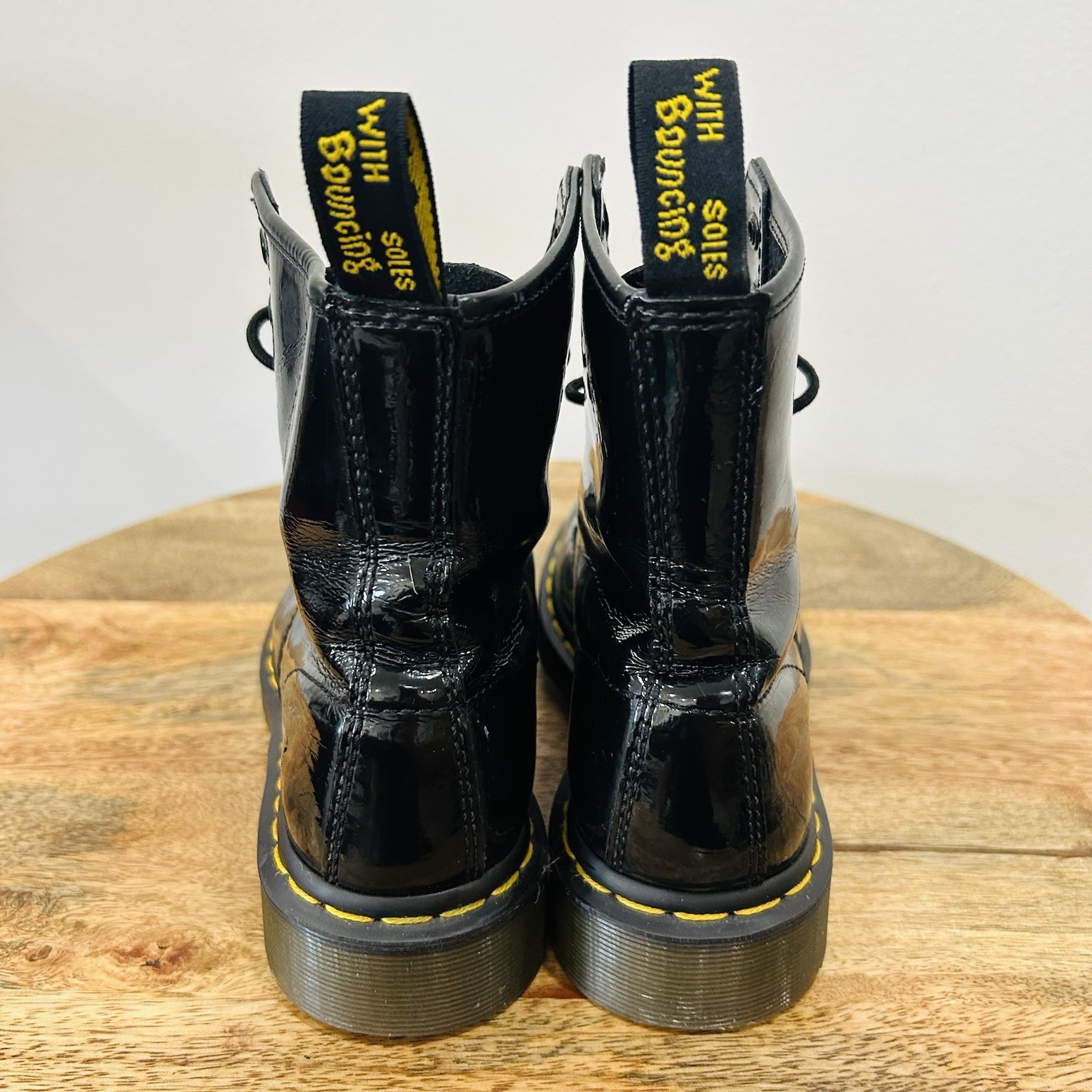 Dr Martens 1460W Boots Womens Size 7 Black Patent Lamper Leather Grunge Combat