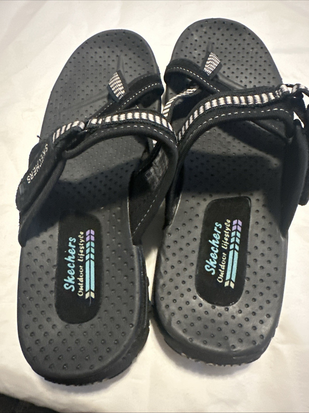 Sketchers Outdoor Women’s Strappy Sandals Black White Size 9 Leather/Textile