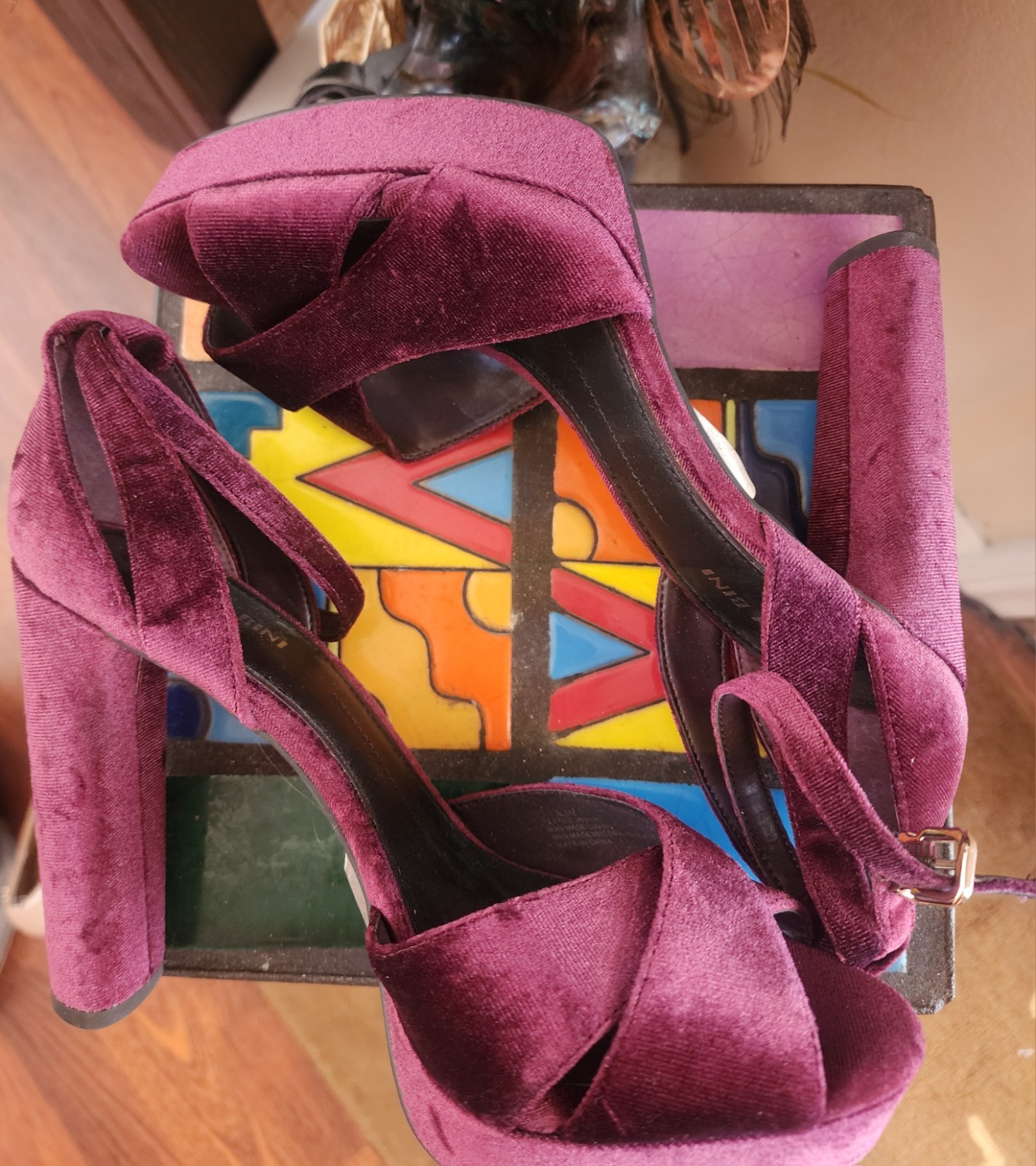 Gianni Bini Velvet Plum Purple Ultra Block Heel Open Toe Sandal Shoe New 9.5