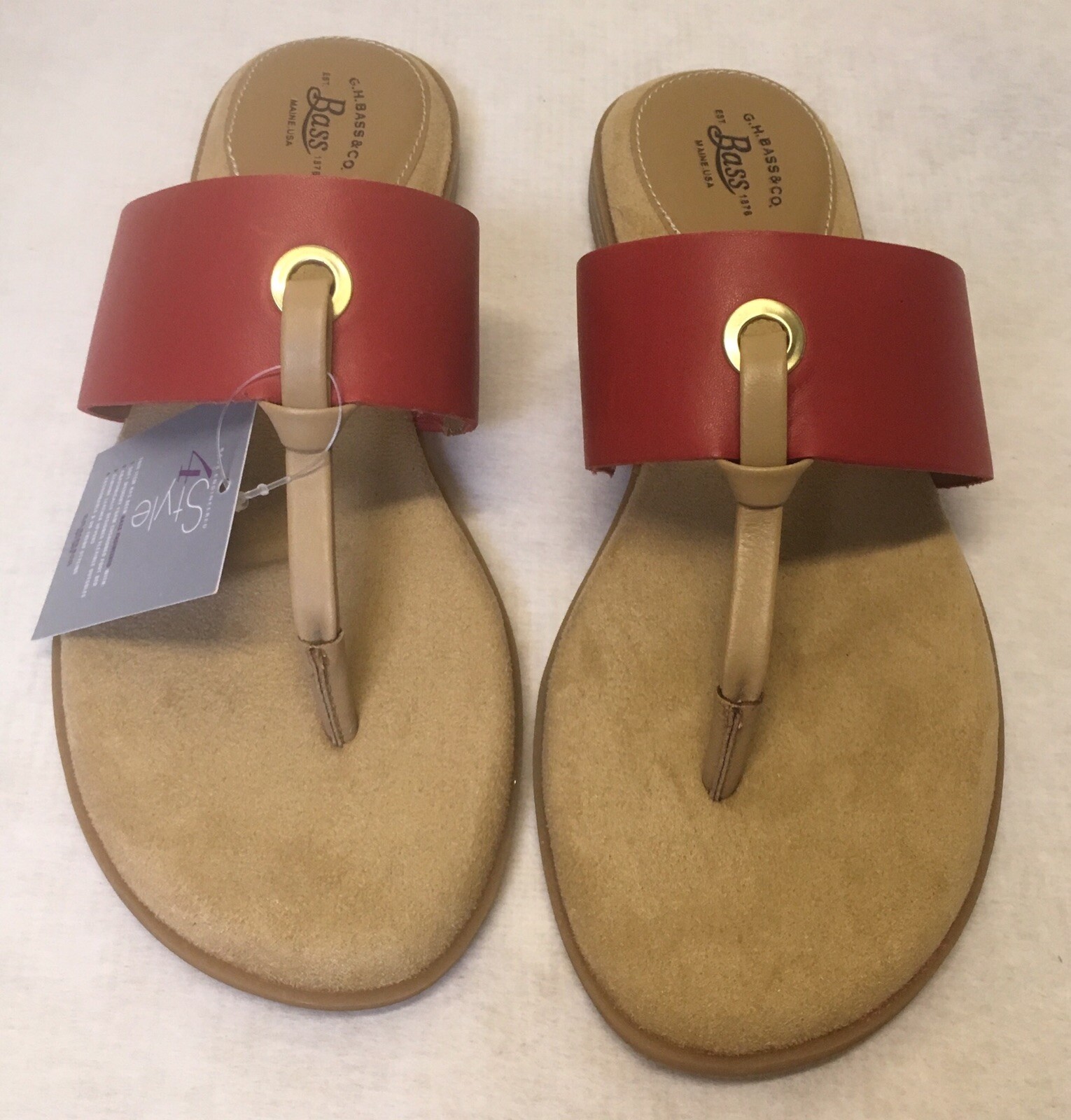 G.H. Bass Robin Red Sandal Leather Upper Suede Like Sock Lining Size 6M