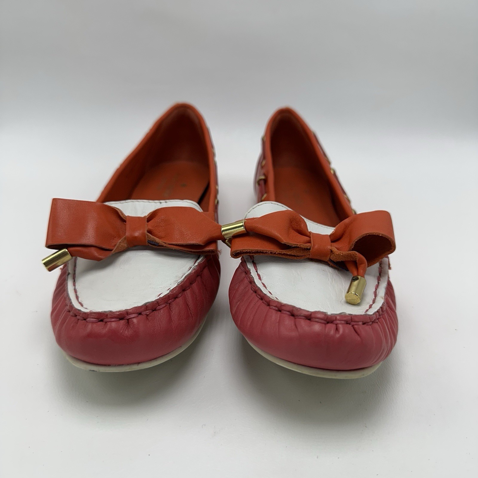 Kate Spade Boat Shoes Flats Bow Pink Red White Women’s Size 8M