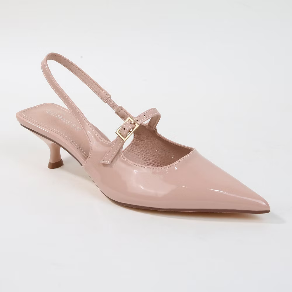 Berness Women Corrie Slingback Kitten Heels with Buckled Strap Brown 10