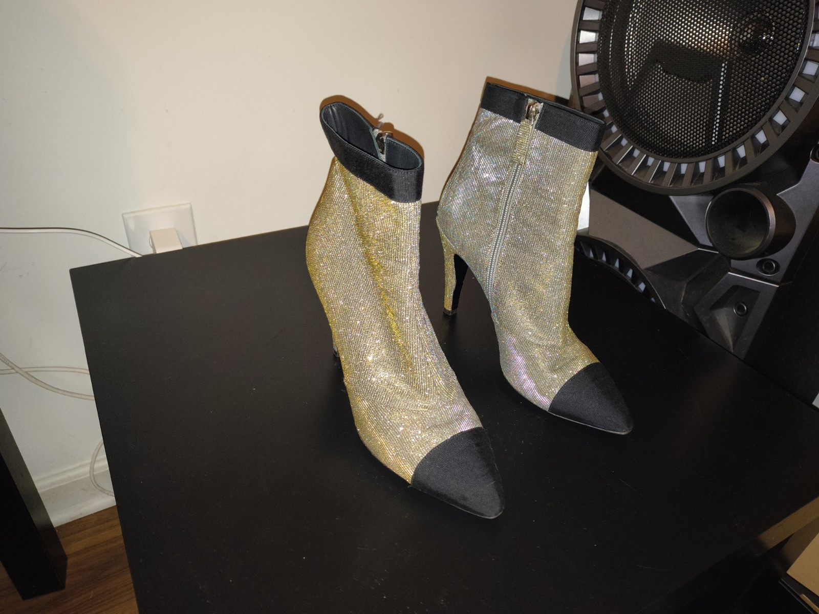 Chanel Glitter Logo Ankle Booties