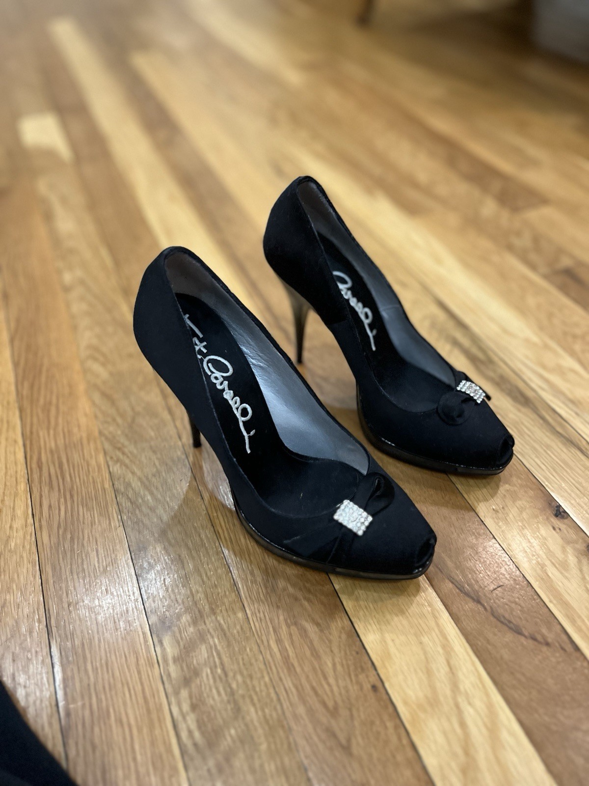 Roberto Cavalli Just Cavalli Black Satin Heels – size 39.5- US size 9.5 Bling