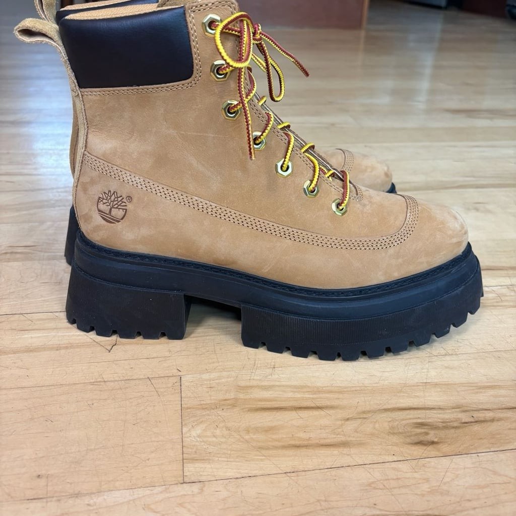 Timberland Women’s Sky 6-Inch Platform Lace-Up Boots in Wheat Nubuck