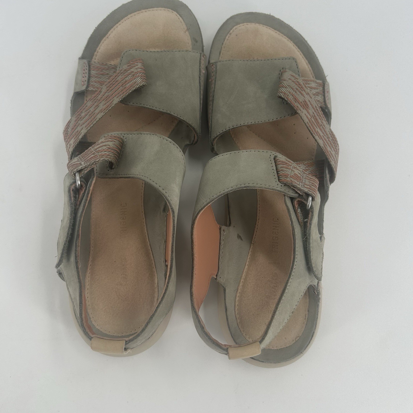 Clarks Womens Tri Clover Sandal Sage Green Nubuk Leather Sz 8.5 M Fast Shipping