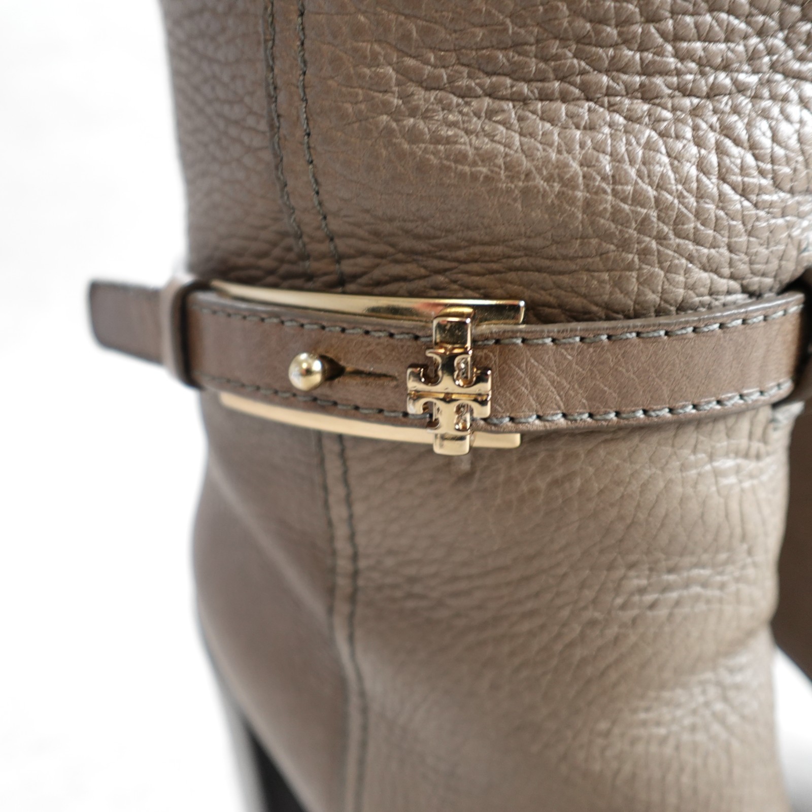 Tory Burch Womens Boots 8.5 Brown Gray Zip Heeled Pebbled Jenna Knee High