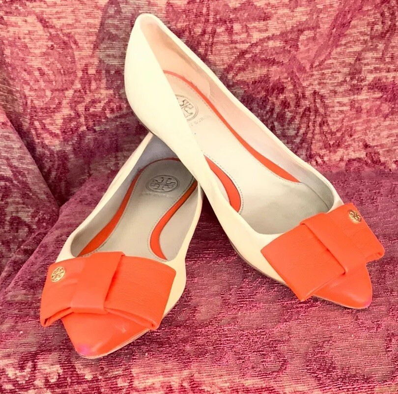 Orange & Beige Aimee Leather Tory Burch Ballerina Flats Size US5.5 Wom Shoes