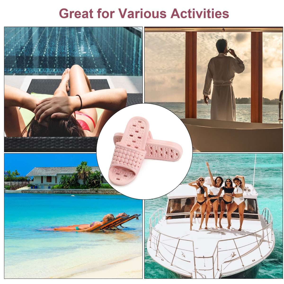 Mens Women Shower Shoes Quick Dry Non-Slip Bathroom Slippers Dorm Home Slides US