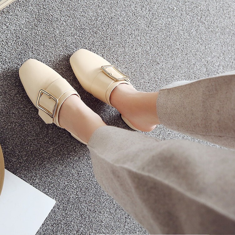 Women’s Faux Leather Slippers Block Heels Slip On Mule Slingback Dress Sandals