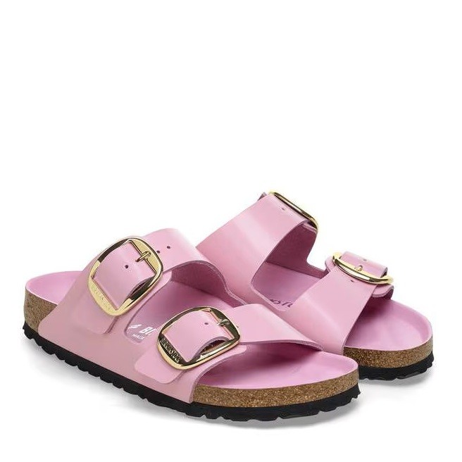 BIRKENSTOCK ARIZONA BIG BUCKLE HIGH SHINE FONDANT PINK MEDIUM/NARROW WIDTH LEATH