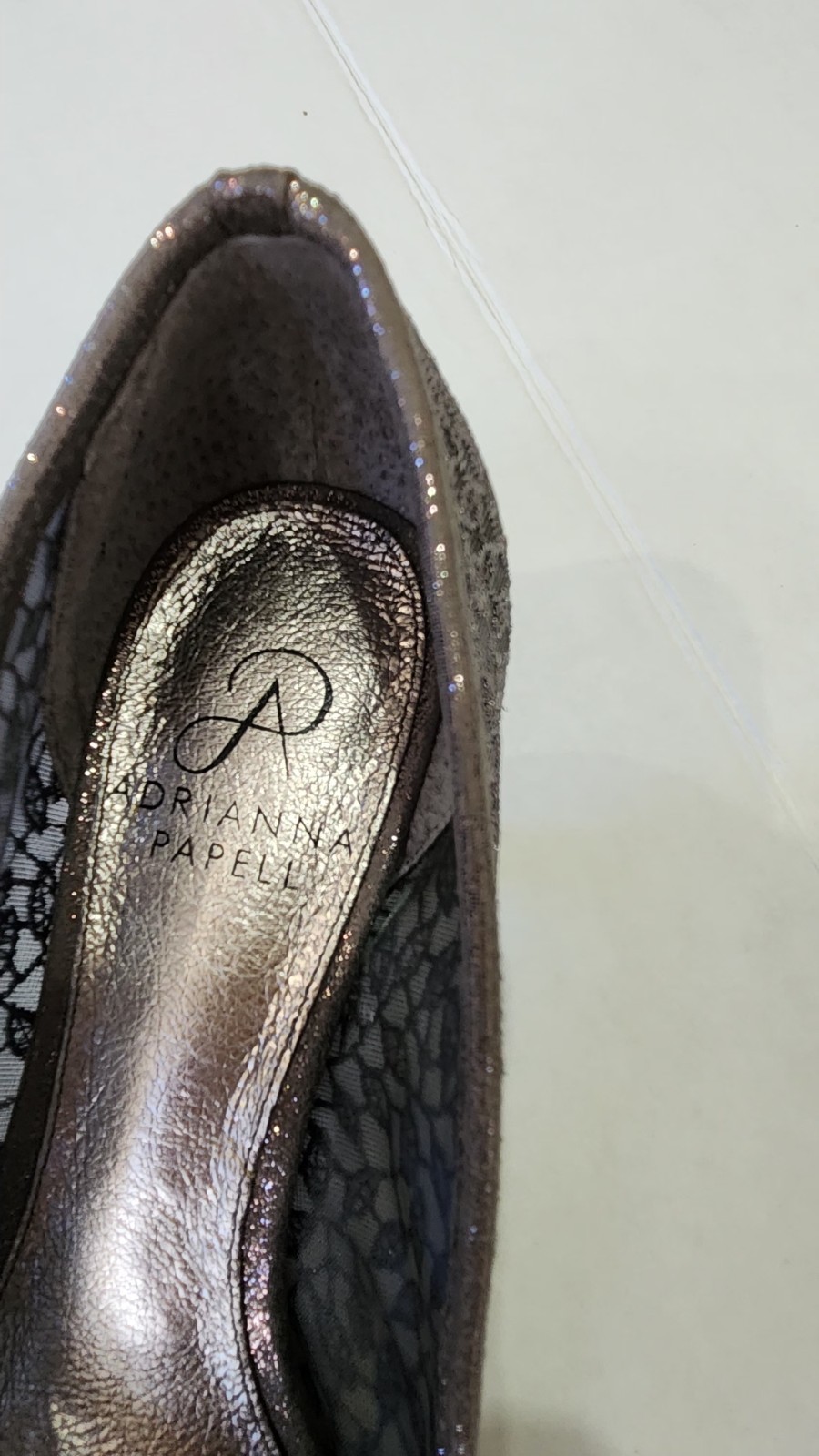 Adrianna Papell Women’s Gray Leather Lace Glitter Pointed Toe Pumps Size 8