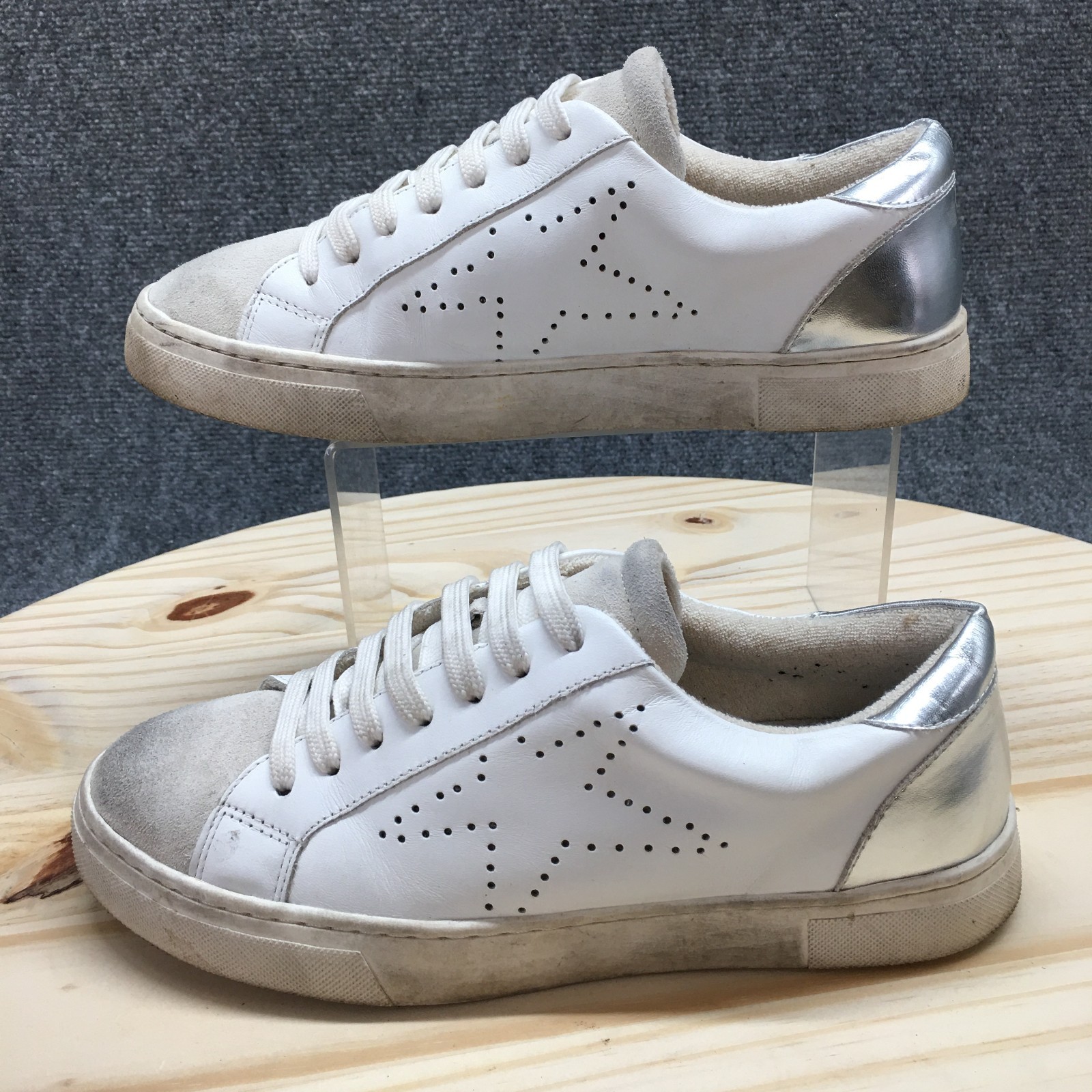 Steve Madden Sneaker Womens 8M White Rezume Round Toe Laced Up Casual Leather