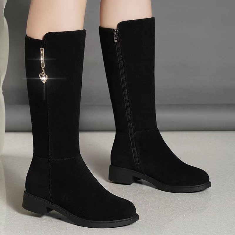 Women’s Fleece-Lined Mid-Calf Boots – Warm, Rubber Sole, Side Zipper, Stylish