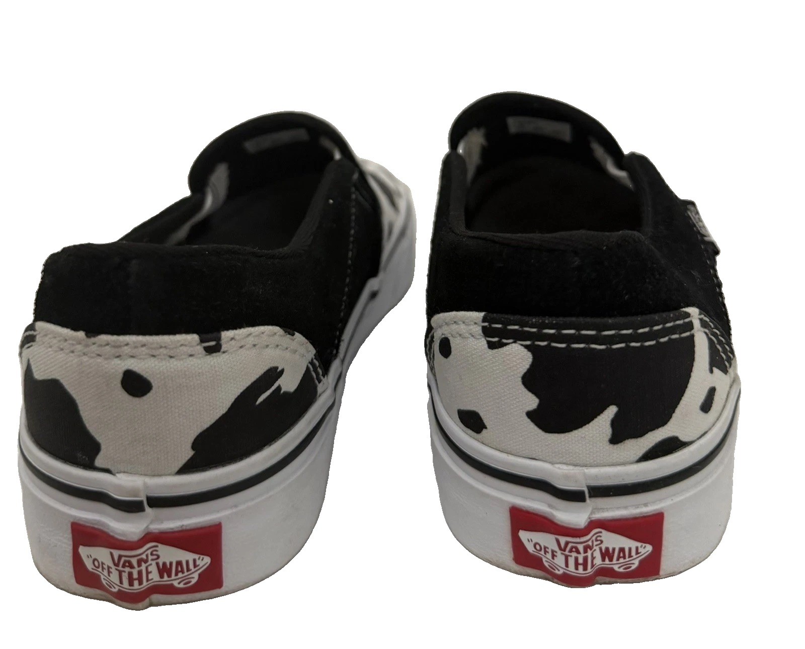 VANS Cow Print Classic Slip-On Sneakers Womens Size 6.5 White/Black Canvas