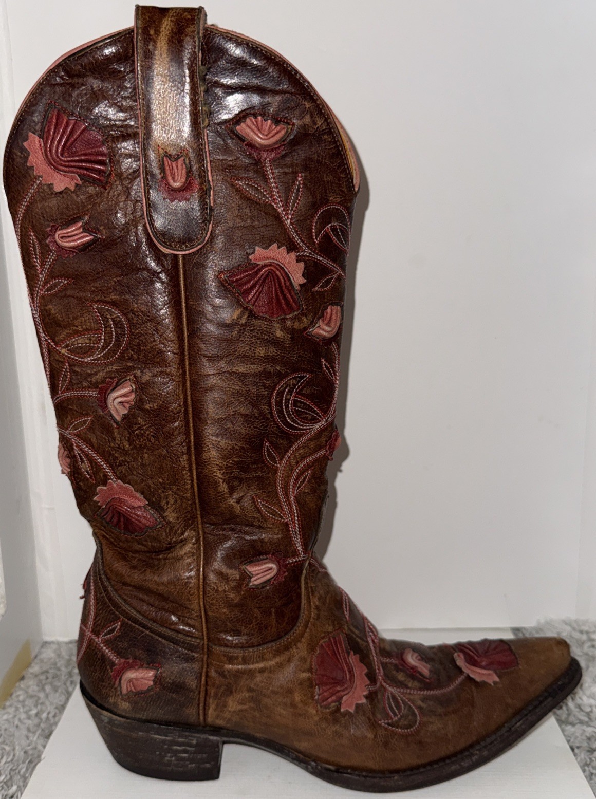 Old Gringo, Abby Rose Embroidered Red/Pink Flower Western Snip Toe Boots Sz 6B