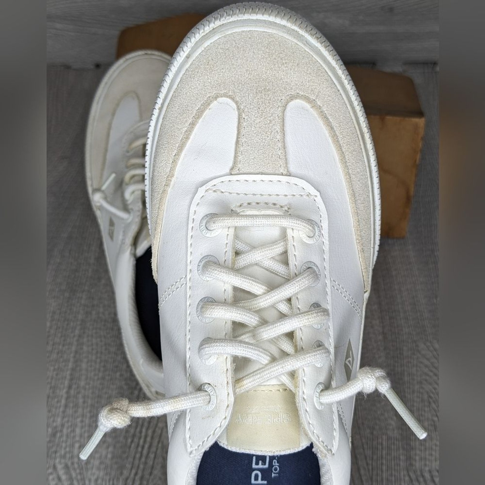 Sperry Pier Wave Top Slider White and Cream Sneakers, 6