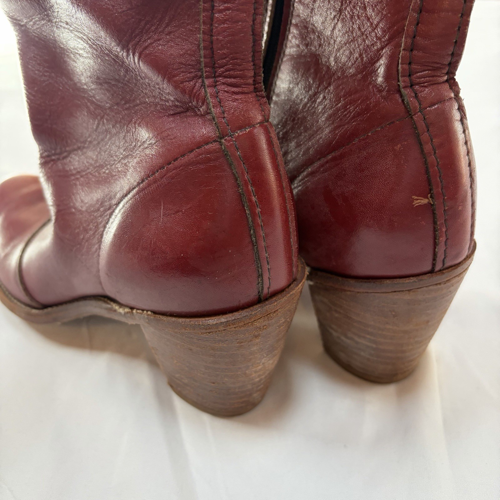 Dingo Campus Women’s Red Leather Knee High Chunky Stack Boots Zip Round Toe 8.5
