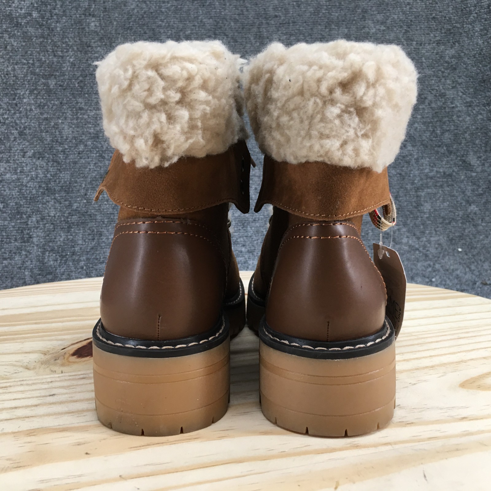 NEW Time And Tru Boots Womens 6.5W Cozy Hiker Ankle Bootie Brown Faux Fur Lined