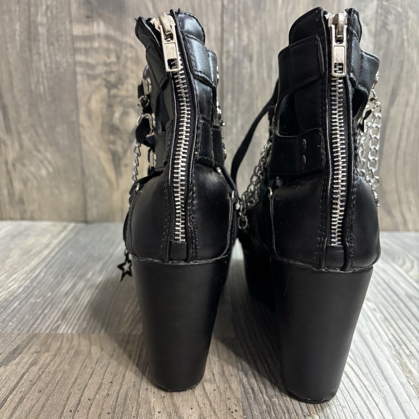 Goth Grunge Platform Gladiator Wedge Chain Charm Black Sandals Women’s 41/ 10