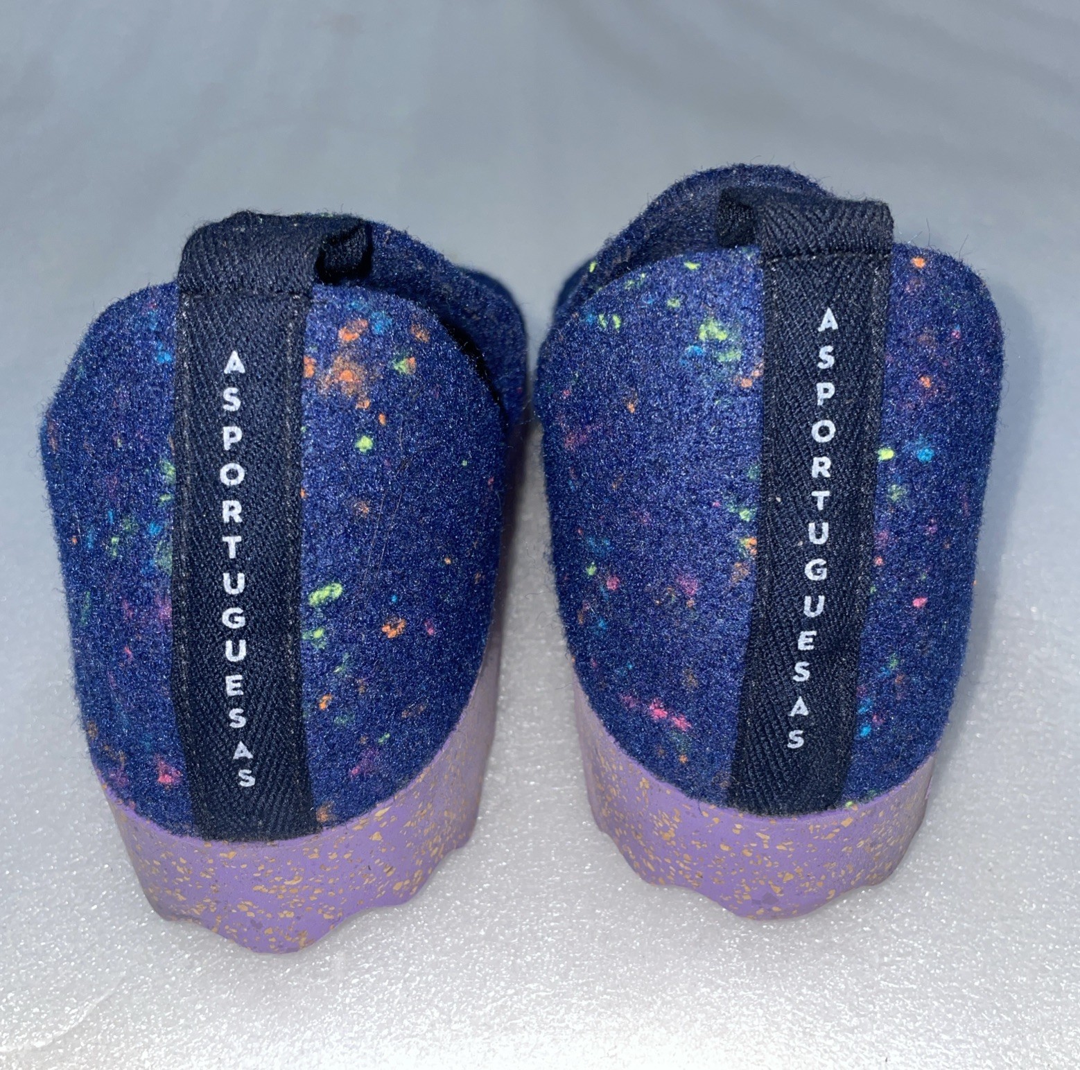 Asportuguesas Slip On City Shoes Wool Felt 39 NAVY Purple LED EUC