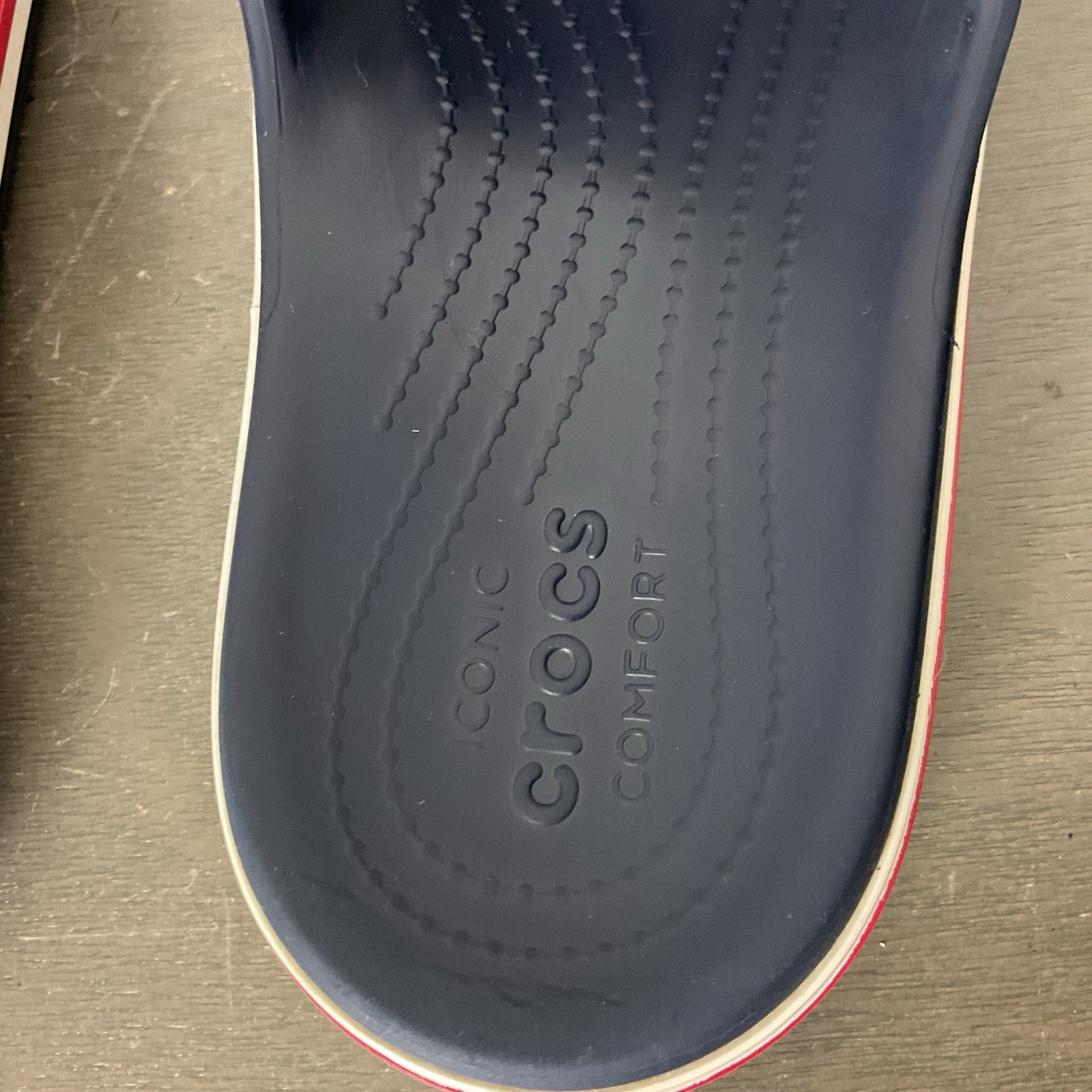 Crocs Slides Navy Blue With Red/White Bayaband Comfort Slip On Shoes US Sz 8/10