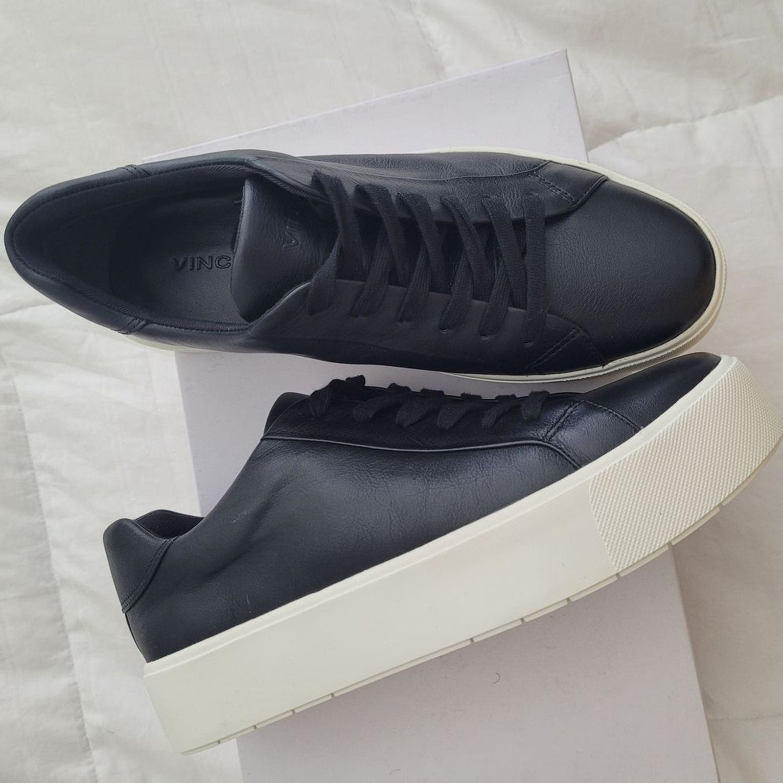 Vince Benfield Black Leather Platform Sneakers Size 7.5 Contemporary Classic