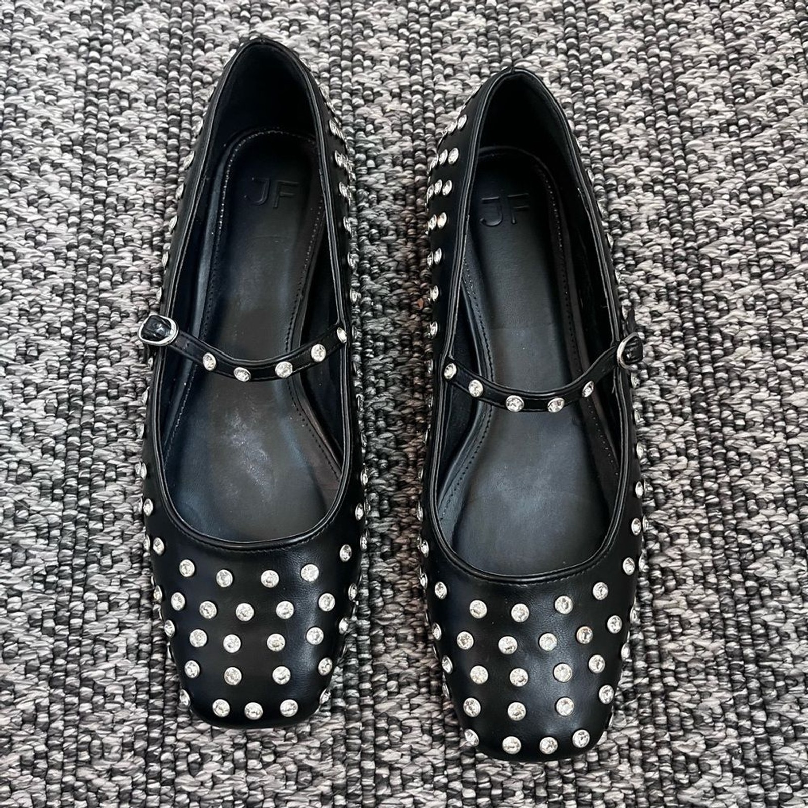 JustFab Ellidy Studded Mary Jane Flats Black Size 8