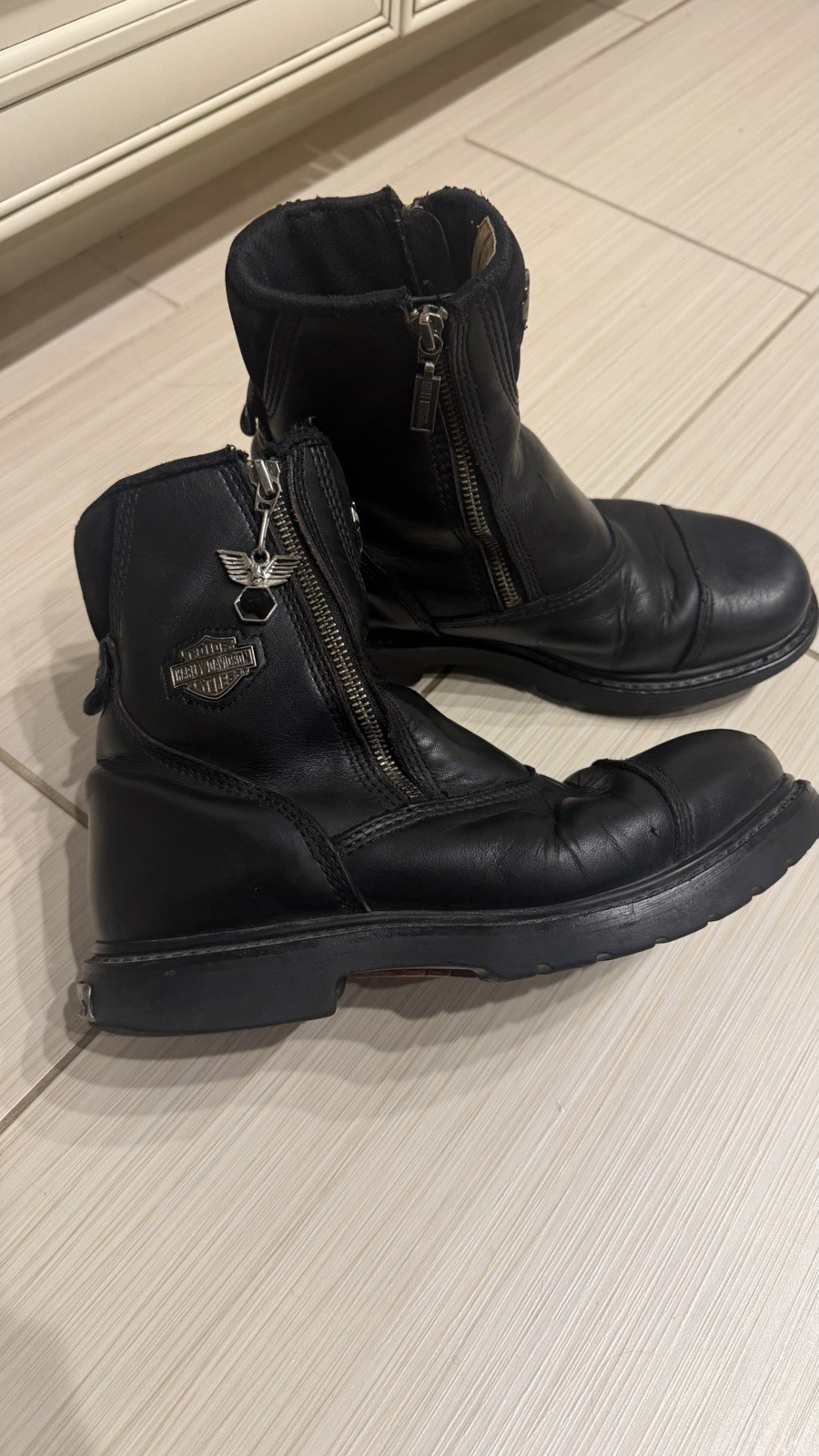 Vintage Harley Davidson Size 8.5 Womens Black Side Zip Ankle Biker Boot-See Pics