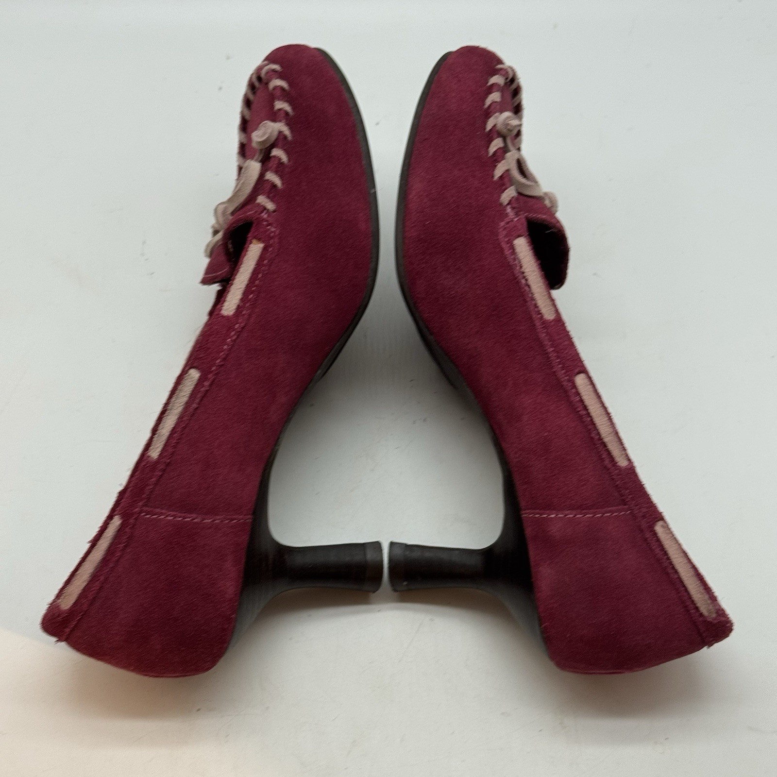 MUDD Y2K Freeda Womens 7 Raspberry Suede Leather Kitten Heel Moccasin Pumps Boho