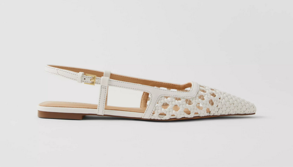 NEW ANN TAYLOR $158 WHITE WOVEN LEATHER NIP TOE SLINGBACK FLATS SHOES SZ 7.5