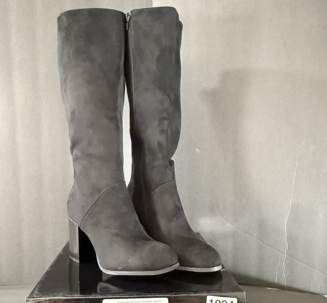 Black Suede High Heel Knee High black boots Winter fall block heel casual party