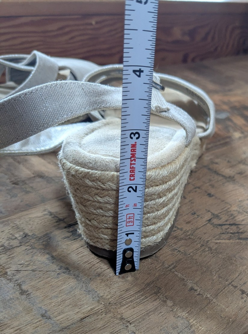 Lands’ End Espadrille Wedge Sandals, Silver Beech, Size 10