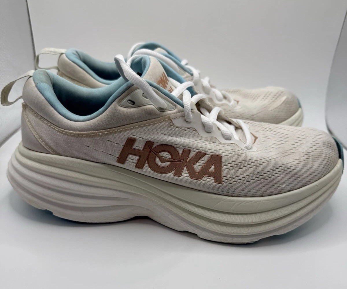 HOKA Bondi 8 Rose Gold White Womens Running Walking Athletic Sneakers Size 8.5