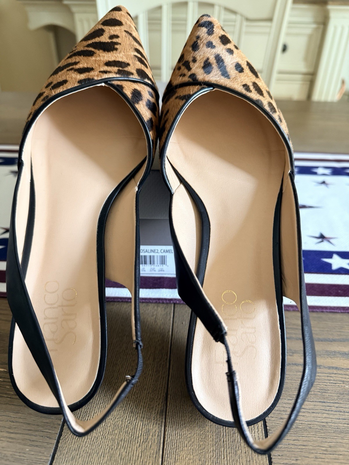 Franco Sarto Women’s Leather Animal Print Pointed Toe Slingback Heels 7.5M