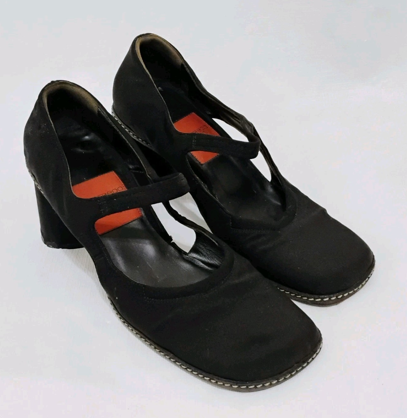 Women’s Goffredo Fantini Black Square Toe Block Satin Heels Size EU 36/US 5.5
