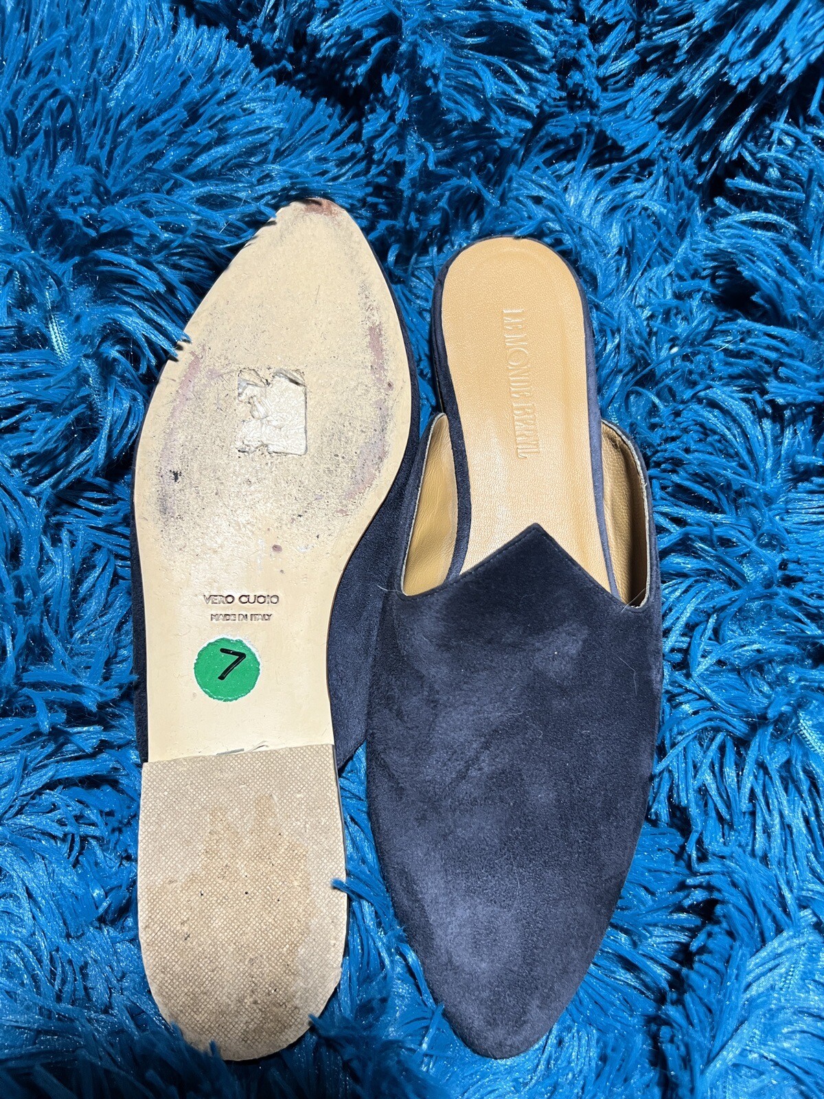 Le Monde Beryl Suede Mules * Blue * Semi-Pointed Toes