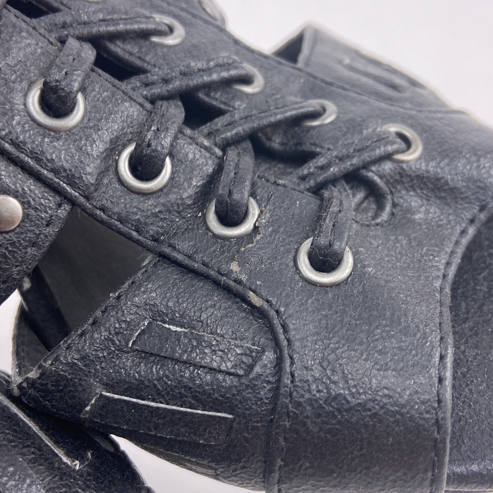 Simply Vera Wang Heels Women 8 M Black Hades Lace Up Studded Sling Back Shoes 3″