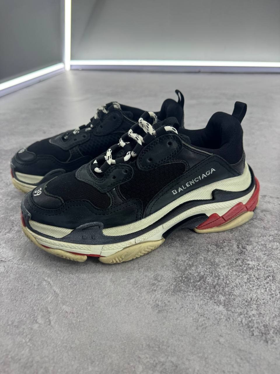 Balenciaga Triple S Black Red Chunky Sneakers Shoes EU 39 Made In Italy