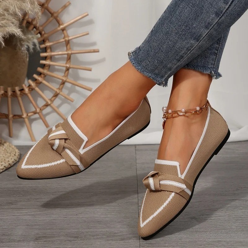 Women Flats 2024 New Knitted Slip Breathable Comfortable Solid Color Shoes